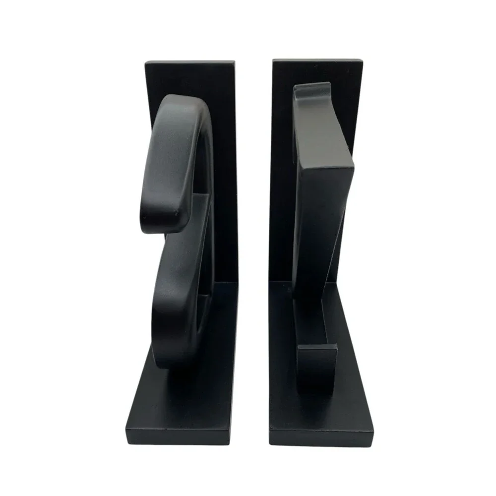 Pair Ikea Black A & Z Bookends Metal Letters on Wood 8” X 7” Library Book Ends